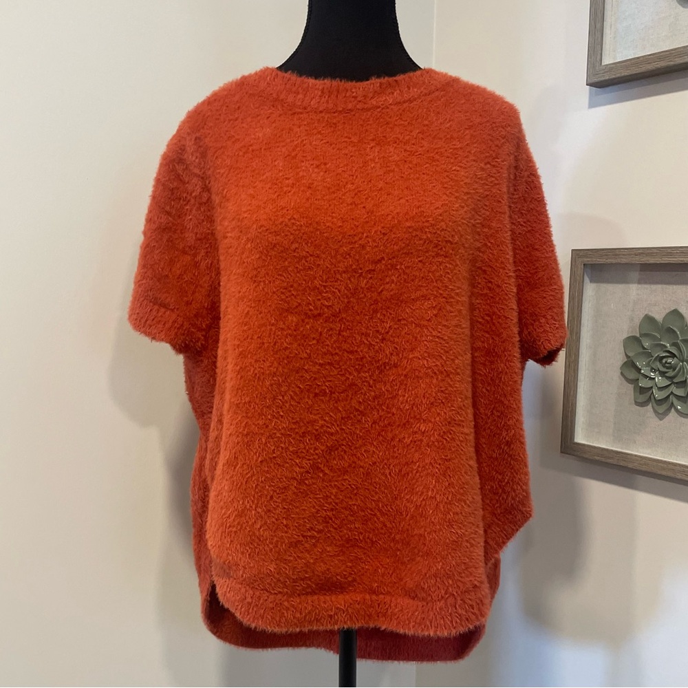 Anthropologie Pumpkin Short Sleeve Oversized Kitten Sweater EUC